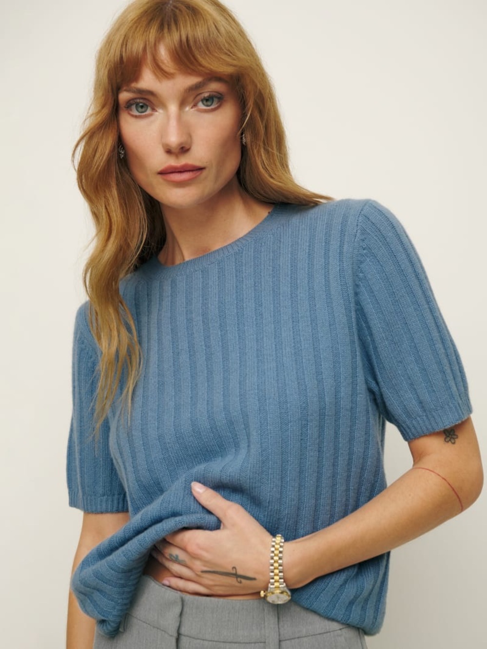 Reformation Tess Cashmere Short Sleeve Sweater